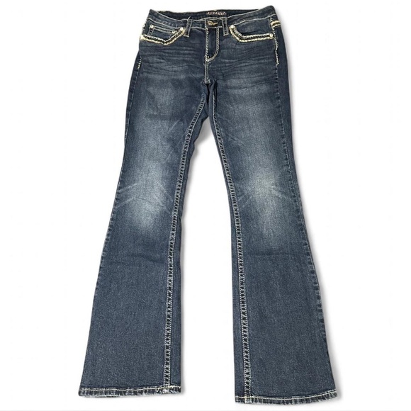 Shyanne Dark Blue Boot Cut Jeans with Stitching - Picture 4 of 8